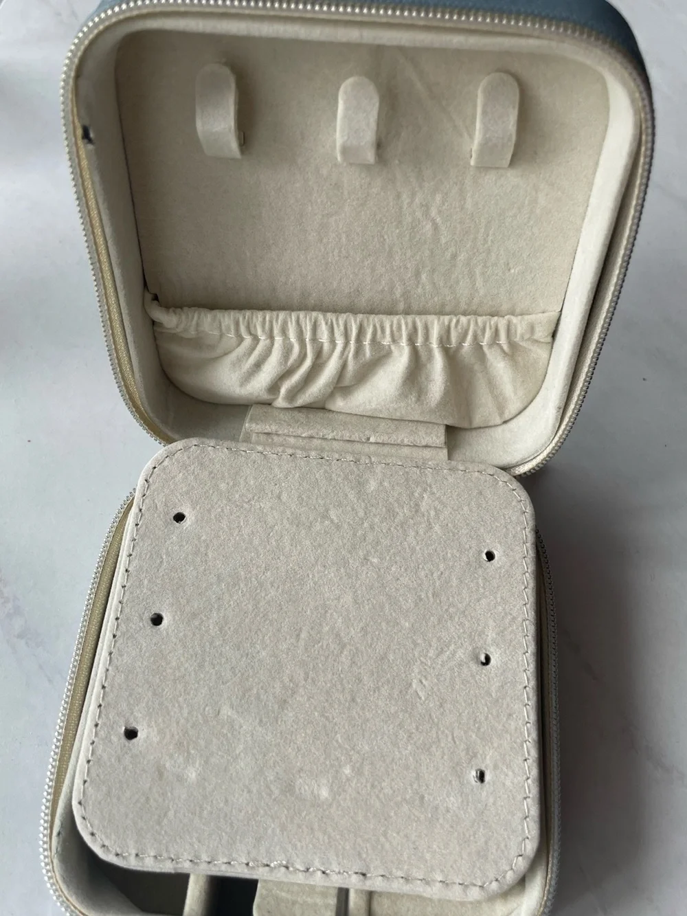 Dusty Blue Travel Jewelry Organizer with Gold 'D' Accent